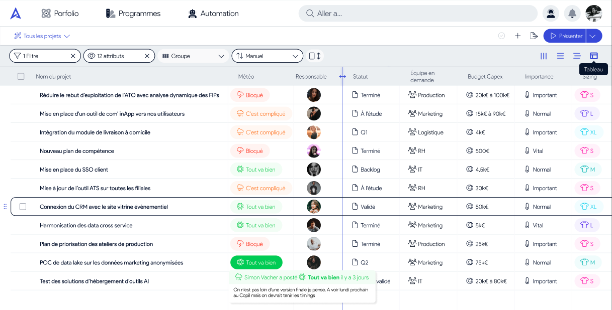 Vue tableau AirSaas